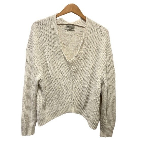 Urban outfitters v neck cream chenille cropped sweater size Large - Picture 1 of 7